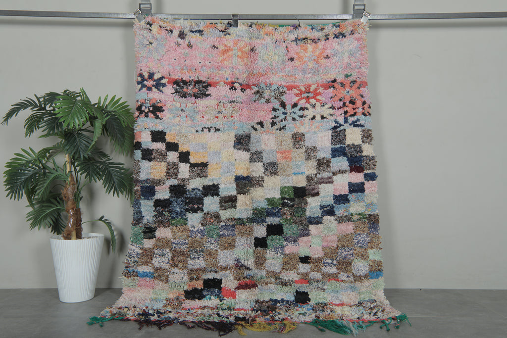 Soft Mosaic Moroccan Boucherouite Rug– 4.5 x 5.7 Feet