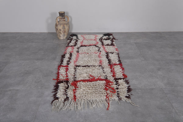 Vintage Moroccan runner rug – Shaggy beni ourain style 2.5 x 5.7 FT | Cozy boho decor