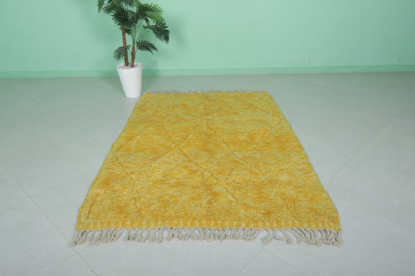 Bright yellow Moroccan rug - Colorful berber accent | 4.3 x 6.4 ft