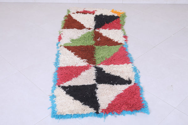 Colorful Moroccan berber rug - Geometric patchwork shag 2.1 X 5.8 Feet