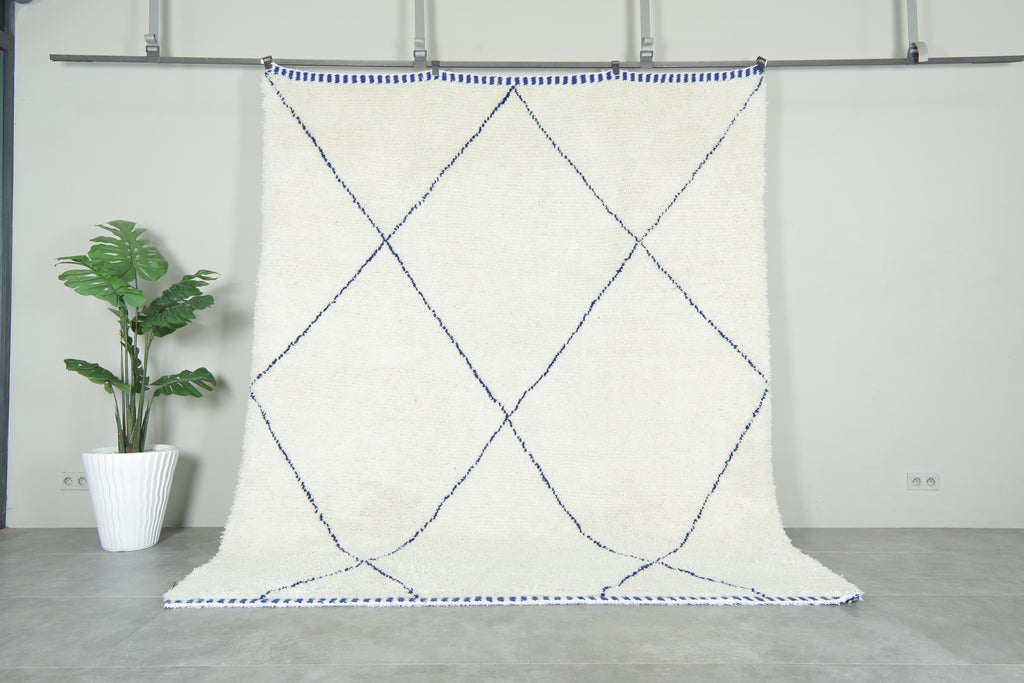Minimalist Moroccan rug - Blue diamond lattice - Custom handwoven wool
