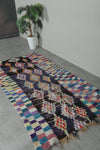 Abstract Tribal Moroccan Boucherouite Rug – 3.7 x 7.3 Ft Vintage Handwoven Carpet