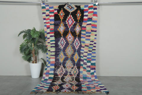 Abstract Tribal Moroccan Boucherouite Rug – 3.7 x 7.3 Ft Vintage Handwoven Carpet