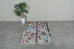 Colorful vintage Moroccan boucherouite rug – 3.4 x 5 Feet abstract panel design