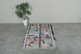 Colorful vintage Moroccan boucherouite rug – 3.4 x 5 Feet abstract panel design