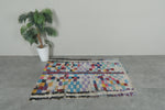 Colorful vintage Moroccan boucherouite rug – 3.4 x 5 Feet abstract panel design