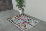 Colorful vintage Moroccan boucherouite rug – 3.4 x 5 Feet abstract panel design