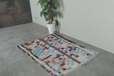 Colorful vintage Moroccan boucherouite rug – 3.4 x 5 Feet abstract panel design