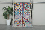 Colorful vintage Moroccan boucherouite rug – 3.4 x 5 Feet abstract panel design