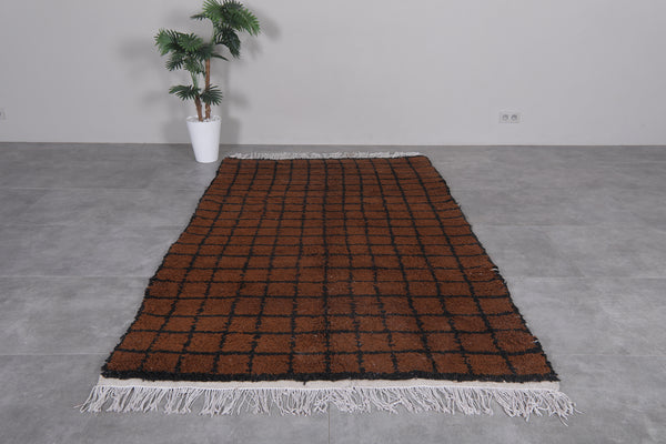 Handmade berber beni ourain rug – 5.1 x 8.8 ft earthy brown & black grid