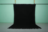 7.4 x 9.8 FT Solid Black Moroccan Wool Rug - Elegant Handmade Floor Covering