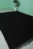 7.4 x 9.8 FT Solid Black Moroccan Wool Rug - Elegant Handmade Floor Covering