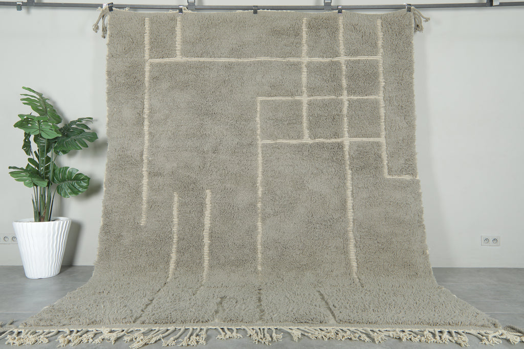 Grey Moroccan wool rug - Minimalist geometric design - 8.3 ft x 9.9 ft