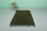 Handmade Moroccan Green Rug – 3.3 x 5.4 FT, Deep Olive Wool Accent