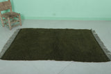 Handmade Moroccan Green Rug – 3.3 x 5.4 FT, Deep Olive Wool Accent