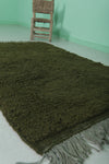 Handmade Moroccan Green Rug – 3.3 x 5.4 FT, Deep Olive Wool Accent