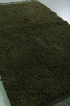 Handmade Moroccan Green Rug – 3.3 x 5.4 FT, Deep Olive Wool Accent