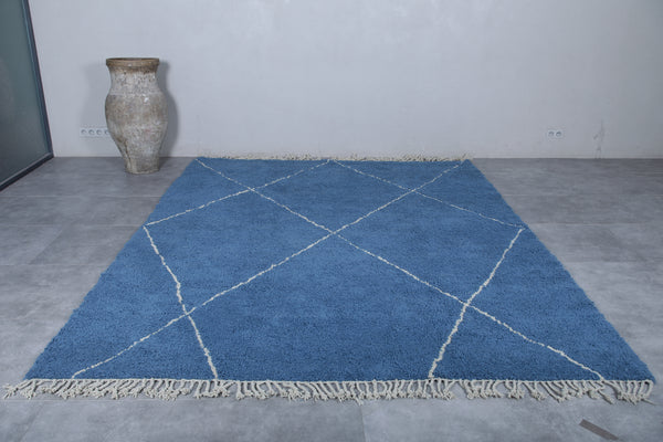 Blue moroccan rug with white striped patterns - Custom sizes