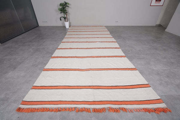 Moroccan rug – Ivory with bold orange stripes| 6.4 x 15.4 FT