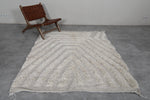 5.5 x 6.7 FT Moroccan Wool Rug – Cream with Modern Geometric Pattern