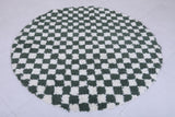 Handmade Green Checkered Round Moroccan Rug - Custom Wool Carpet