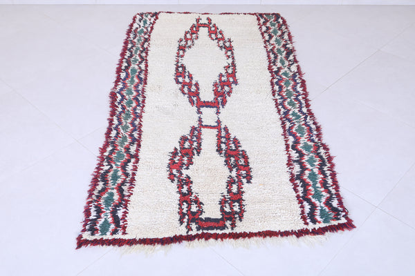 Classic Moroccan berber rug - Red & green tribal design (3.2 X 6.2 Feet)