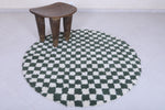 Handmade Green Checkered Round Moroccan Rug - Custom Wool Carpet