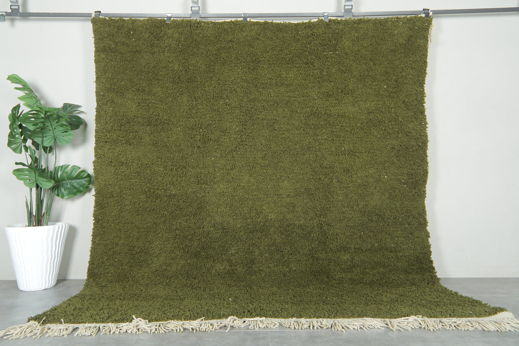 Green Moroccan minimalist wool rug - 7.8 ft x 8.3 ft
