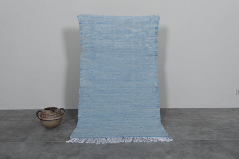 Moroccan Rug – Light Blue Handwoven with Fringe | 3 FT x 5.4 FT