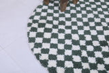 Handmade Green Checkered Round Moroccan Rug - Custom Wool Carpet