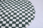 Handmade Green Checkered Round Moroccan Rug - Custom Wool Carpet