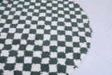 Handmade Green Checkered Round Moroccan Rug - Custom Wool Carpet