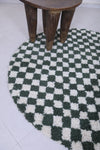 Handmade Green Checkered Round Moroccan Rug - Custom Wool Carpet