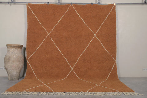 Brown Custom Moroccan Rug with White Striped Pattern