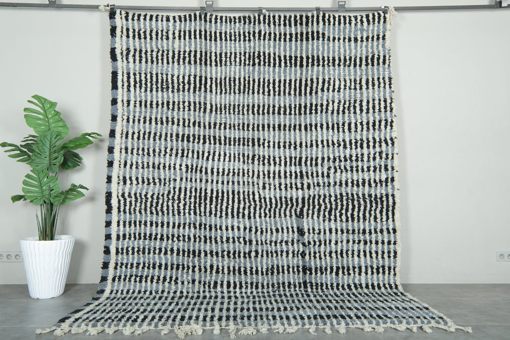 Striped Moroccan rug - 7.8 ft x 10 ft - Handmade wool carpet