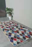 Pastel diamond Moroccan boucherouite rug – 3.7 ft x 8.2 ft
