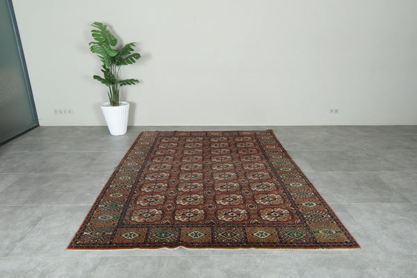 Vintage browne Moroccan geometric rug - 6.4 ft x 8.3 ft