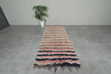 Soft Rose & Beige Striped Moroccan Boucherouite Rug – 3.2 ft x 7.3 ft
