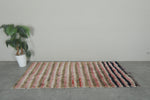Soft Rose & Beige Striped Moroccan Boucherouite Rug – 3.2 ft x 7.3 ft