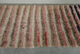 Soft Rose & Beige Striped Moroccan Boucherouite Rug – 3.2 ft x 7.3 ft