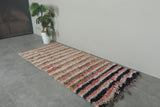 Soft Rose & Beige Striped Moroccan Boucherouite Rug – 3.2 ft x 7.3 ft
