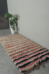 Soft Rose & Beige Striped Moroccan Boucherouite Rug – 3.2 ft x 7.3 ft