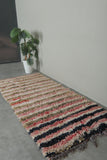 Soft Rose & Beige Striped Moroccan Boucherouite Rug – 3.2 ft x 7.3 ft