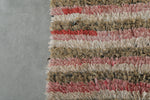 Soft Rose & Beige Striped Moroccan Boucherouite Rug – 3.2 ft x 7.3 ft