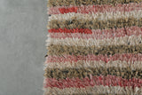 Soft Rose & Beige Striped Moroccan Boucherouite Rug – 3.2 ft x 7.3 ft