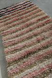 Soft Rose & Beige Striped Moroccan Boucherouite Rug – 3.2 ft x 7.3 ft