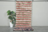 Soft Rose & Beige Striped Moroccan Boucherouite Rug – 3.2 ft x 7.3 ft