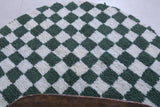 Round Green and White Checkered Moroccan Wool Rug - 5 ft