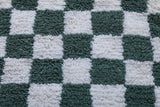 Round Green and White Checkered Moroccan Wool Rug - 5 ft