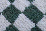 Round Green and White Checkered Moroccan Wool Rug - 5 ft